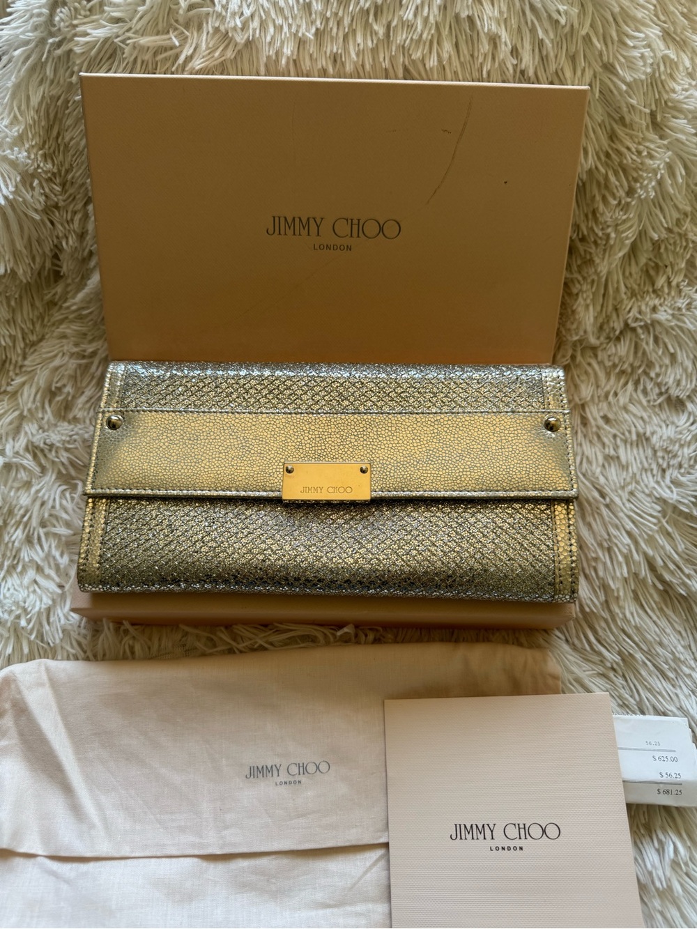 Jimmy Choo Metallic Gold Textured Clutch
